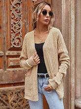 Cargar imagen en el visor de la galería, Ribbed Open Front Long Sleeve Cardigan with Pockets
