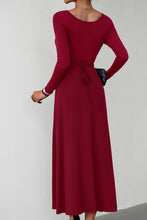 Cargar imagen en el visor de la galería, Scoop Neck Long Sleeve Lace-Up Maxi Dress
