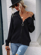 Load image into Gallery viewer, Rib-Knit Zip Up Collared Cardigan
