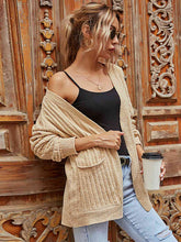 Cargar imagen en el visor de la galería, Ribbed Open Front Long Sleeve Cardigan with Pockets
