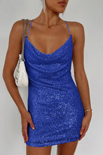 Load image into Gallery viewer, Cowl Neck Contrast Sequin Sleeveless Mini Dress
