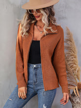 Load image into Gallery viewer, Rib-Knit Zip Up Collared Cardigan
