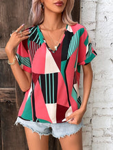 Load image into Gallery viewer, Printed V-Neck Short Sleeve Blouse
