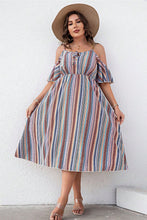Load image into Gallery viewer, Plus Size Striped Cold-Shoulder Dress
