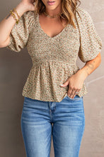 Load image into Gallery viewer, Smocked Balloon Sleeve Peplum Blouse
