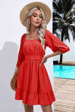 Load image into Gallery viewer, Square Neck Tie Back Ruffle Hem Dress
