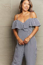 Load image into Gallery viewer, Striped Spaghetti Strap Cold-Shoulder Jumpsuit

