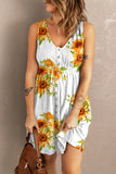 Vestido sin mangas con botones y estampado de girasoles