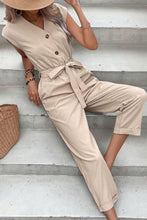 Load image into Gallery viewer, Capped Sleeve Belted V-Neck Jumpsuit
