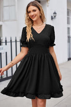 Load image into Gallery viewer, Swiss Dot Frill Trim Flounce Sleeve V-Neck Dress
