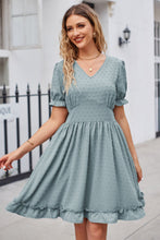 Load image into Gallery viewer, Swiss Dot Frill Trim Flounce Sleeve V-Neck Dress
