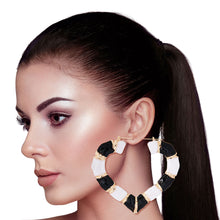 Load image into Gallery viewer, Black and White Heart Bamboo Hoops

