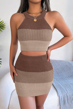 Load image into Gallery viewer, Color Block Sleeveless Crop Knit Top and Skirt Set
