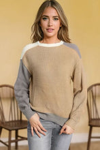 Load image into Gallery viewer, Color Block Round Neck Long Sleeve Sweater
