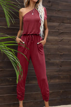 Load image into Gallery viewer, Drawstring Waist One-Shoulder Jumpsuit with Pockets
