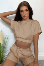 Load image into Gallery viewer, Short Sleeve Cropped Top and Drawstring Shorts Lounge Set
