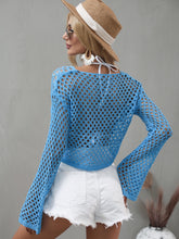 Load image into Gallery viewer, Openwork Flare Sleeve Cropped Cover Up
