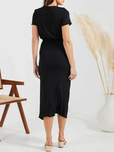 Load image into Gallery viewer, Ruched Slit V-Neck Short Sleeve Dress
