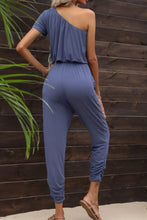 Cargar imagen en el visor de la galería, Drawstring Waist One-Shoulder Jumpsuit with Pockets
