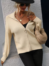 Load image into Gallery viewer, Rib-Knit Zip Up Collared Cardigan
