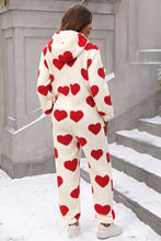 Cargar imagen en el visor de la galería, Fuzzy Heart Zip Up Hooded Lounge Jumpsuit
