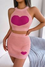 Load image into Gallery viewer, Heart Contrast Ribbed Sleeveless Knit Top and Skirt Set
