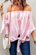 Load image into Gallery viewer, Striped Tie Front Flounce Sleeve Blouse
