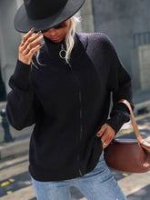 Load image into Gallery viewer, Rib-Knit Zip Up Collared Cardigan
