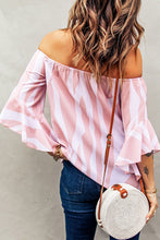 Load image into Gallery viewer, Striped Tie Front Flounce Sleeve Blouse

