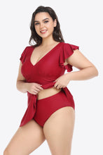 Load image into Gallery viewer, Plus Size Ruffled Plunge Swim Dress and Bottoms Set
