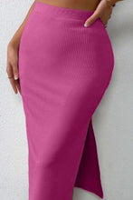 Load image into Gallery viewer, Ribbed Round Neck Tank and Slit Skirt Sweater Set
