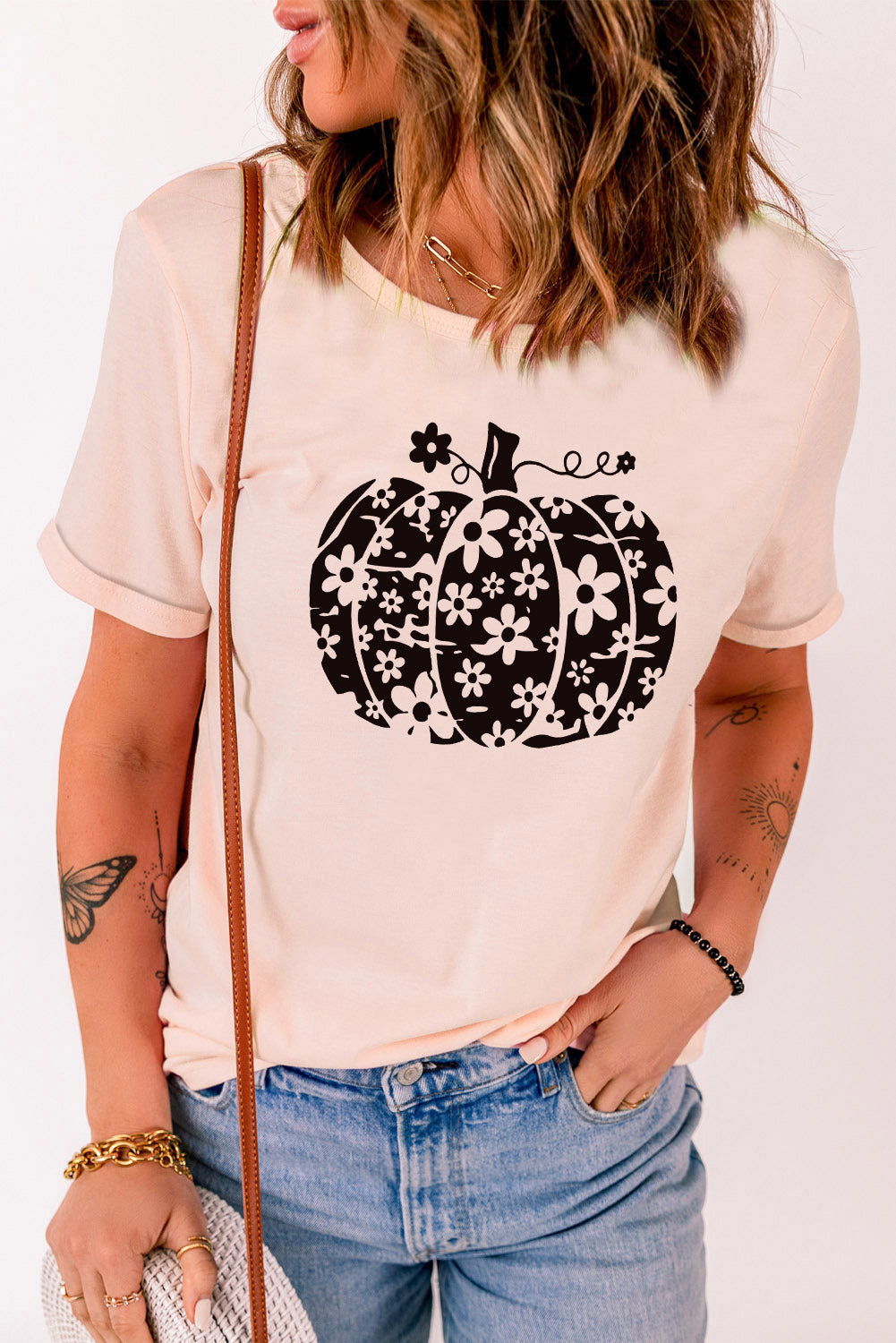 Camiseta con gráfico floral de calabaza