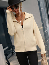 Load image into Gallery viewer, Rib-Knit Zip Up Collared Cardigan

