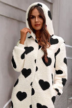 Cargar imagen en el visor de la galería, Fuzzy Heart Zip Up Hooded Lounge Jumpsuit
