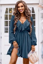 Load image into Gallery viewer, Ruffle Trim V-Neck Long Sleeve Mini Dress
