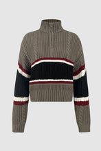 Cargar imagen en el visor de la galería, Cable-Knit Striped Quarter Zip Turtleneck Sweater
