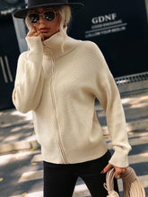 Load image into Gallery viewer, Rib-Knit Zip Up Collared Cardigan
