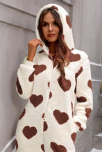 Cargar imagen en el visor de la galería, Fuzzy Heart Zip Up Hooded Lounge Jumpsuit
