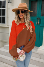 Load image into Gallery viewer, Two-Tone Round Neck Ribbed Sweater
