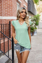 Load image into Gallery viewer, Eyelet Flutter Sleeve Scalloped V-Neck Top
