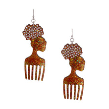 Load image into Gallery viewer, Brown Glitter Hair Pick Earrings
