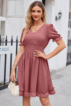 Load image into Gallery viewer, Swiss Dot Frill Trim Flounce Sleeve V-Neck Dress
