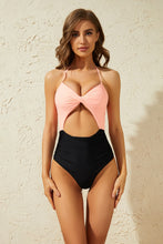 Load image into Gallery viewer, Two-Tone Cutout Lace-Up One-Piece Swimsuit

