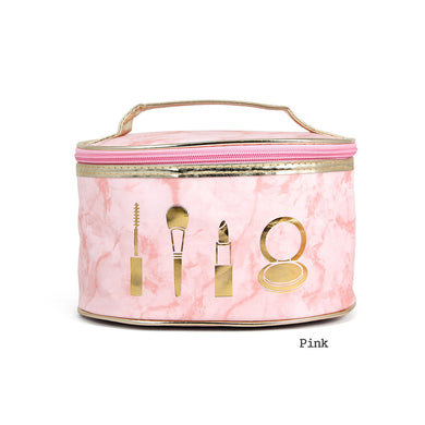 Marbled Pink Round Cosmetic Pouch