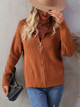 Load image into Gallery viewer, Rib-Knit Zip Up Collared Cardigan
