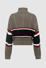 Cargar imagen en el visor de la galería, Cable-Knit Striped Quarter Zip Turtleneck Sweater
