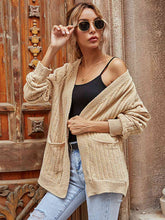 Cargar imagen en el visor de la galería, Ribbed Open Front Long Sleeve Cardigan with Pockets
