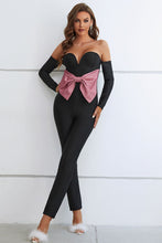 Load image into Gallery viewer, Contrast Bow Detail Sweetheart Neck Jumpsuit
