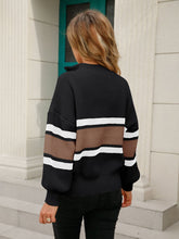 Load image into Gallery viewer, Striped Quarter-Zip Lantern Sleeve Sweater
