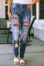 Load image into Gallery viewer, Santa Graphic Distressed Straight Jeans
